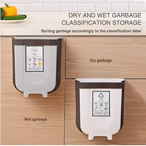 Hanging Trash Can Collapsible Small Garbage Waste Bin for Kitchen (Grey) - Home & Garden > Kitchen Bins