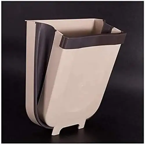 Hanging Trash Can Collapsible Small Garbage Waste Bin for Kitchen (Beige) - Home & Garden > Kitchen Bins