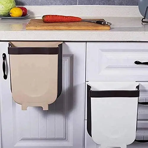 Hanging Trash Can Collapsible Small Garbage Waste Bin for Kitchen (Beige) - Home & Garden > Kitchen Bins