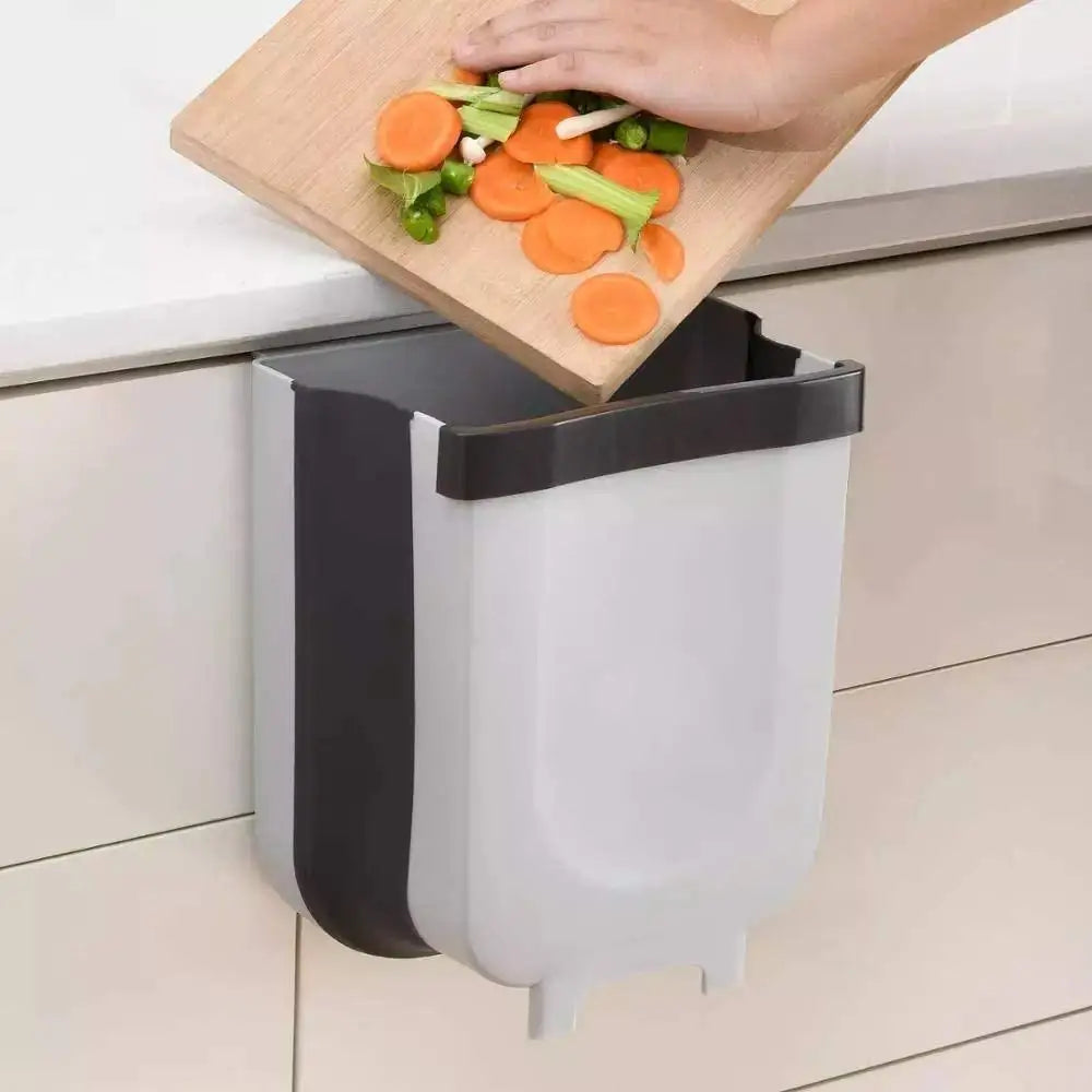 Hanging Trash Can Collapsible Small Garbage Waste Bin for Kitchen (Grey) - Home & Garden > Kitchen Bins