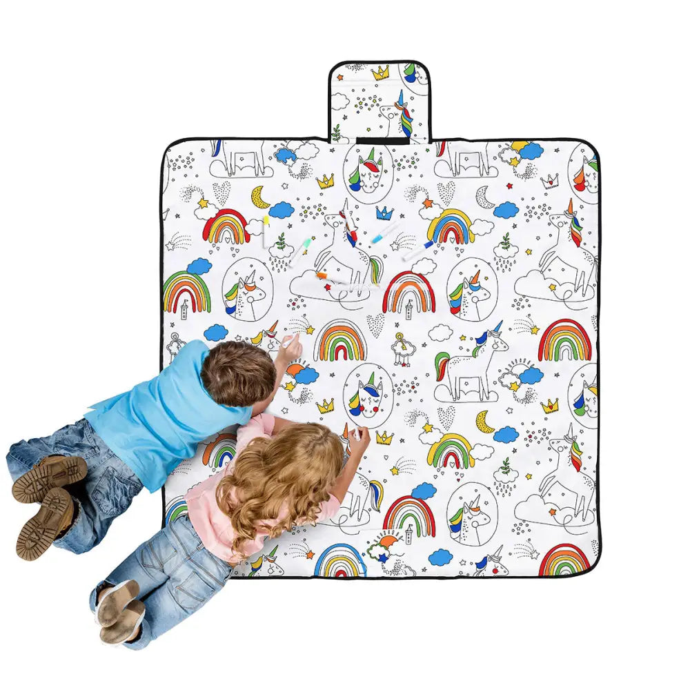 Happy Kids Dream Big Colour Me In Picnic Blanket 125 x 125 cm - Home & Garden > Bedding