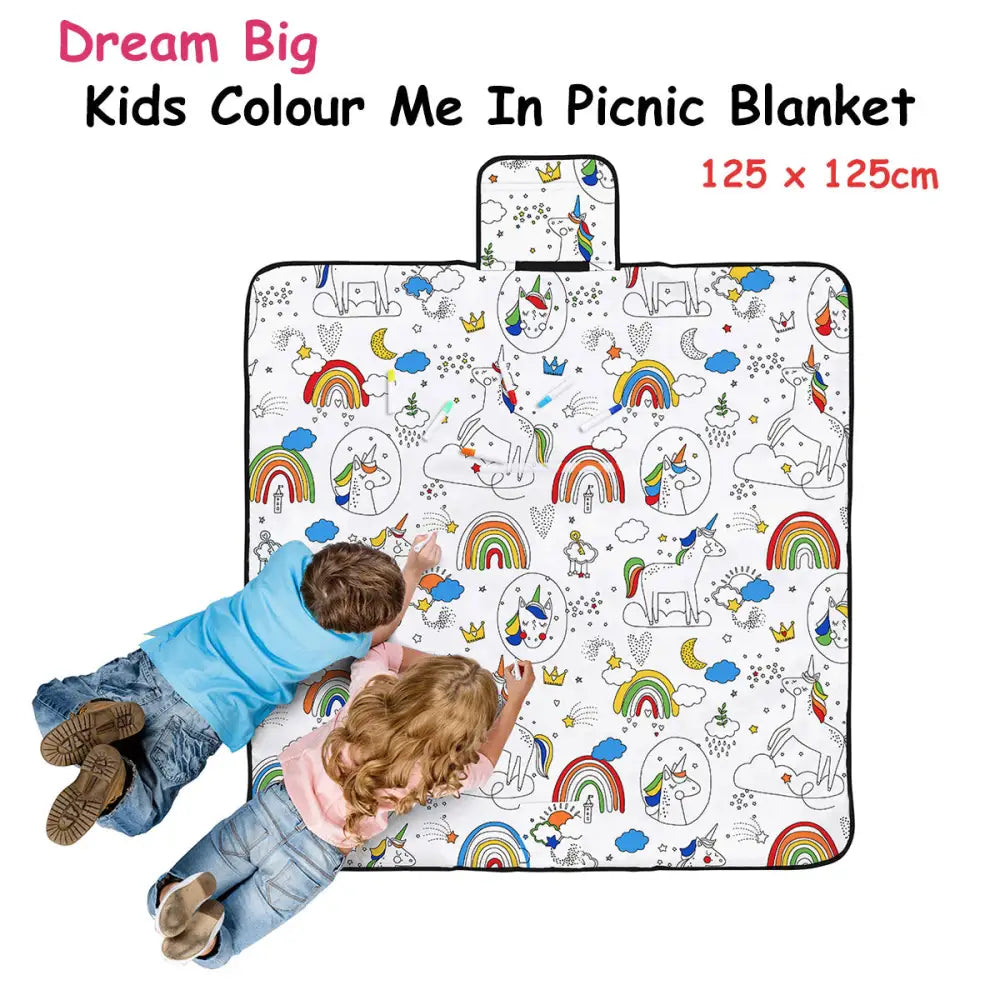 Happy Kids Dream Big Colour Me In Picnic Blanket 125 x 125 cm - Home & Garden > Bedding