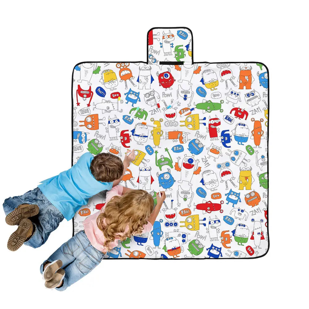 Happy Kids Monster Squad Colour Me In Picnic Blanket 125 x 125 cm - Home & Garden > Bedding