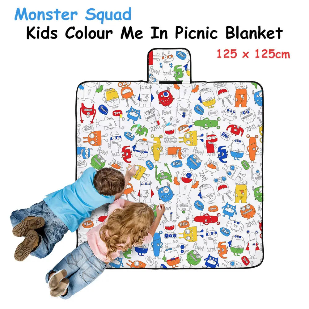 Happy Kids Monster Squad Colour Me In Picnic Blanket 125 x 125 cm - Home & Garden > Bedding