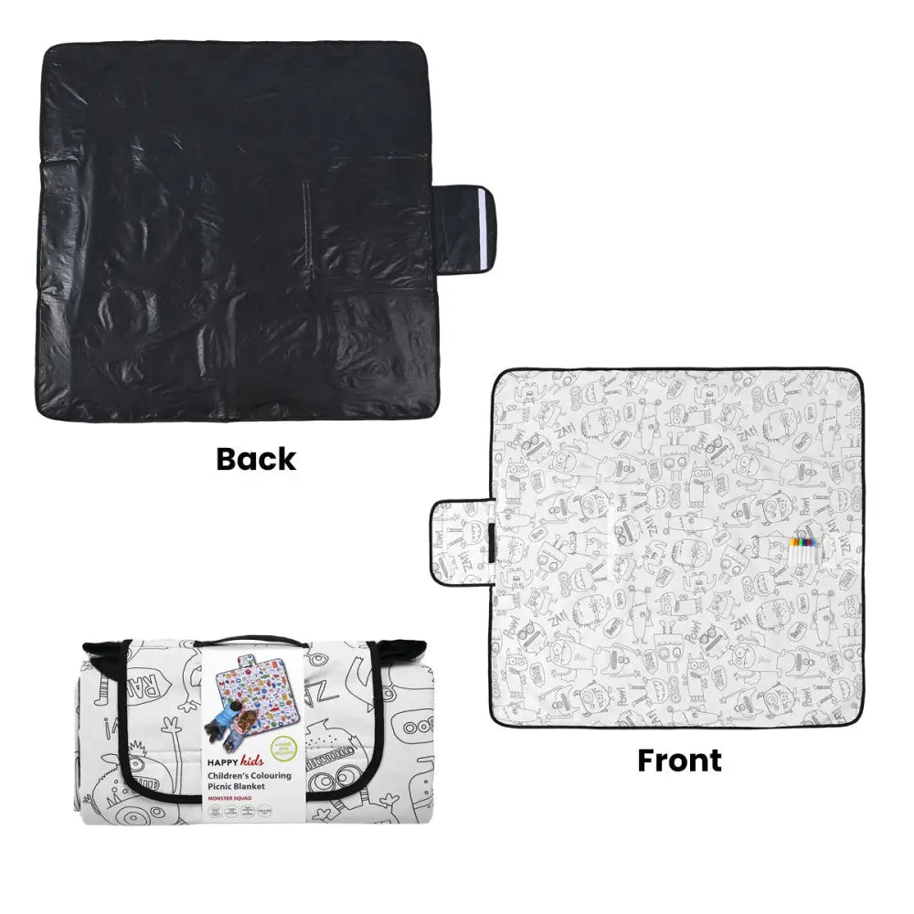 Happy Kids Monster Squad Colour Me In Picnic Blanket 125 x 125 cm - Home & Garden > Bedding