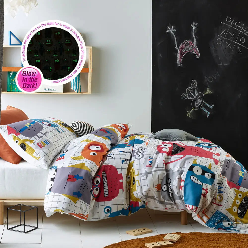 Happy Kids Monster Squad Glow in the Dark Quilt Cover Set Single - Home & Garden > Bedding