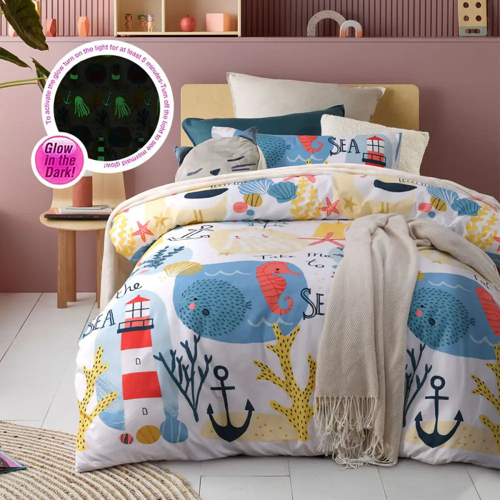 Happy Kids Seaside Glow in the Dark Quilt Cover Set Single - Home & Garden > Bedding