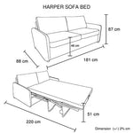 Harper Multifunctional 3 Seater Sofa Bed Fabric Upholstery Wooden Structure - Furniture > Sofas
