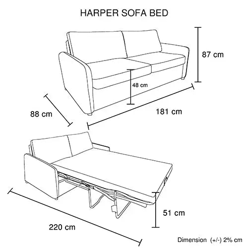 Harper Multifunctional 3 Seater Sofa Bed Fabric Upholstery Wooden Structure - Furniture > Sofas