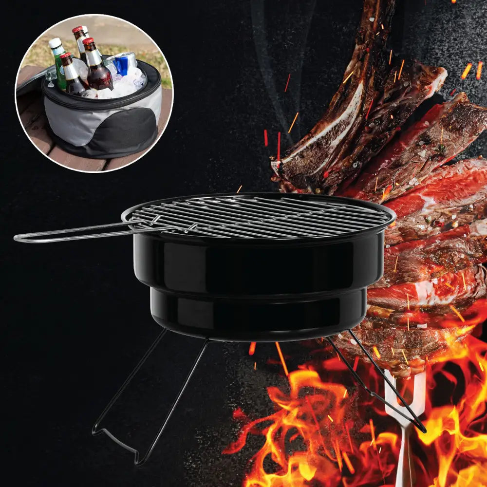 Havana Outdoors 2-IN-1 BBQ Grill Cooler Combo Set Outdoor Camping Picnic - Home & Garden > BBQ
