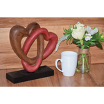 Heart Love Wood Carving Wood Sculpture Acacia Wooden Statue Heart in red 22cm - Home & Garden > Decor