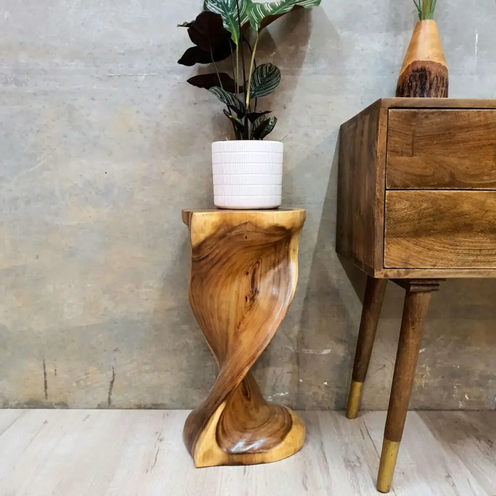 Heart-Shape Twisted Stool Raintree Wood Side Table/Corner Table - Home & Garden > Decor