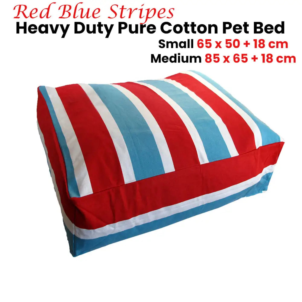 Heavy Duty Pure Cotton Pet Dog Bed Cover Medium Blue Red Stripes - Pet Care > Dog Supplies > Dog Beds