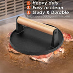 Heavy Duty Round Cast Iron Grill Burger Press Pre-Seasoned Steak Griddle BBQ Grilling - Home & Garden > BBQ