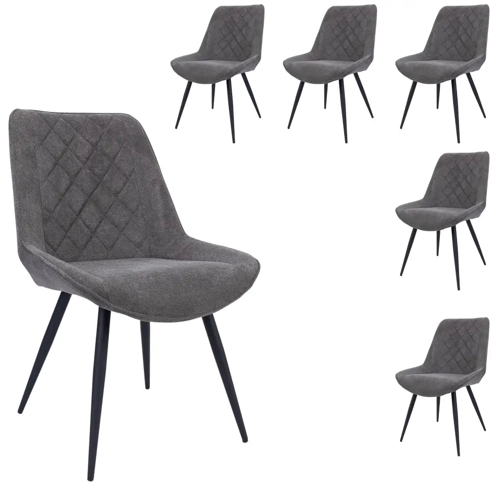 Helenium Dining Chair Set of 6 Fabric Seat with Metal Frame - Graphite - Furniture > Dining