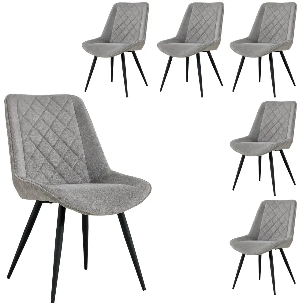 Helenium Dining Chair Set of 6 Fabric Seat with Metal Frame - Granite - Furniture > Dining