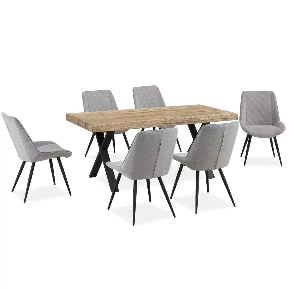 Helenium Dining Chair Set of 6 Fabric Seat with Metal Frame - Granite - Furniture > Dining