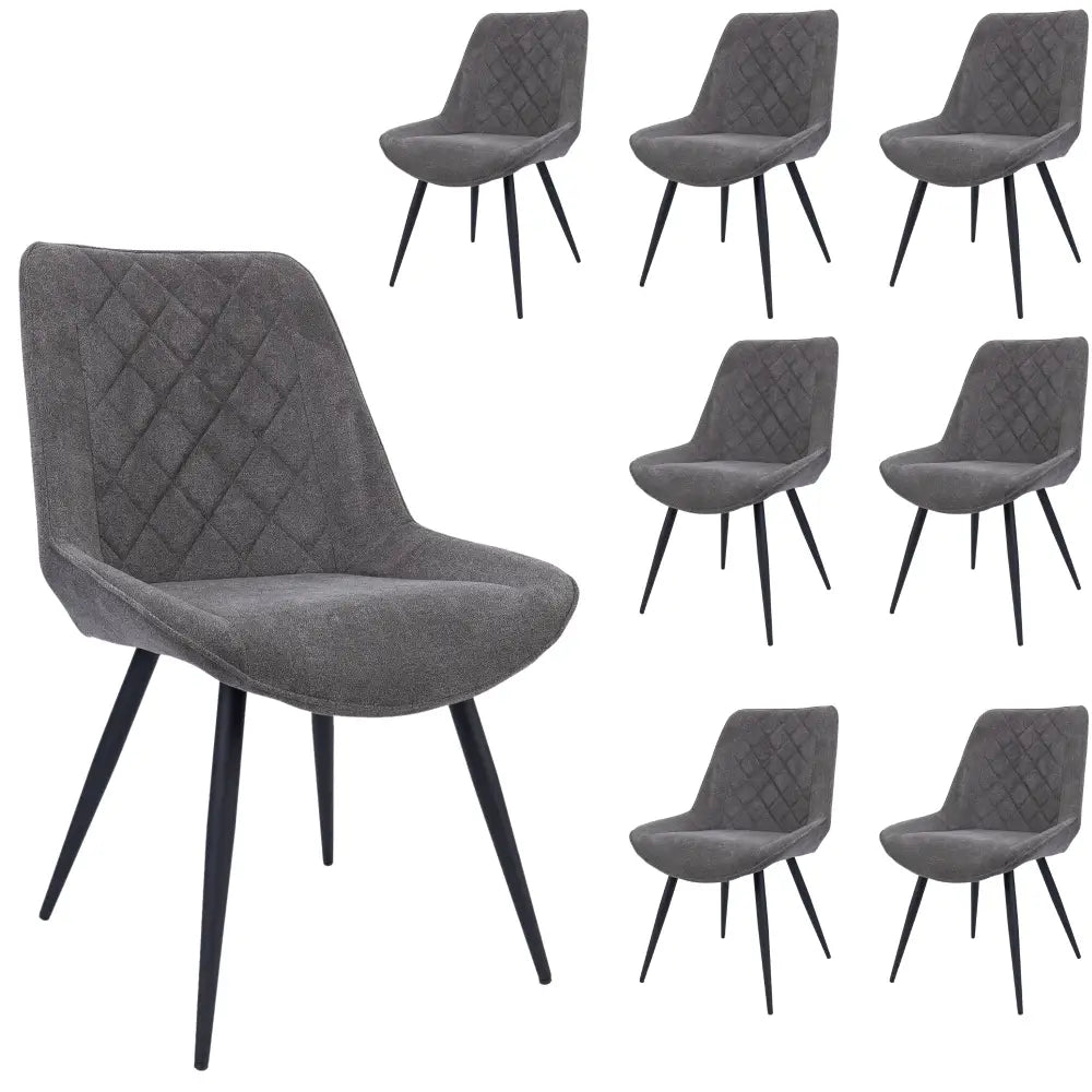 Helenium Dining Chair Set of 8 Fabric Seat with Metal Frame - Graphite - Furniture > Dining