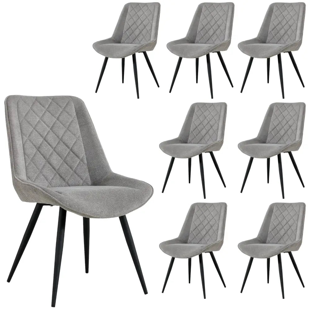 Helenium Dining Chair Set of 8 Fabric Seat with Metal Frame - Granite - Furniture > Dining