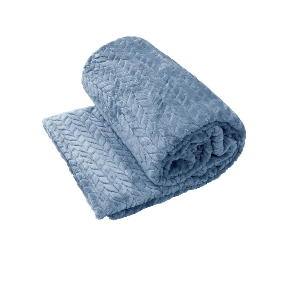 Herringbone Coral Fleece Blanket Throw Rug 150x200 cm Blue - Home & Garden > Bedding