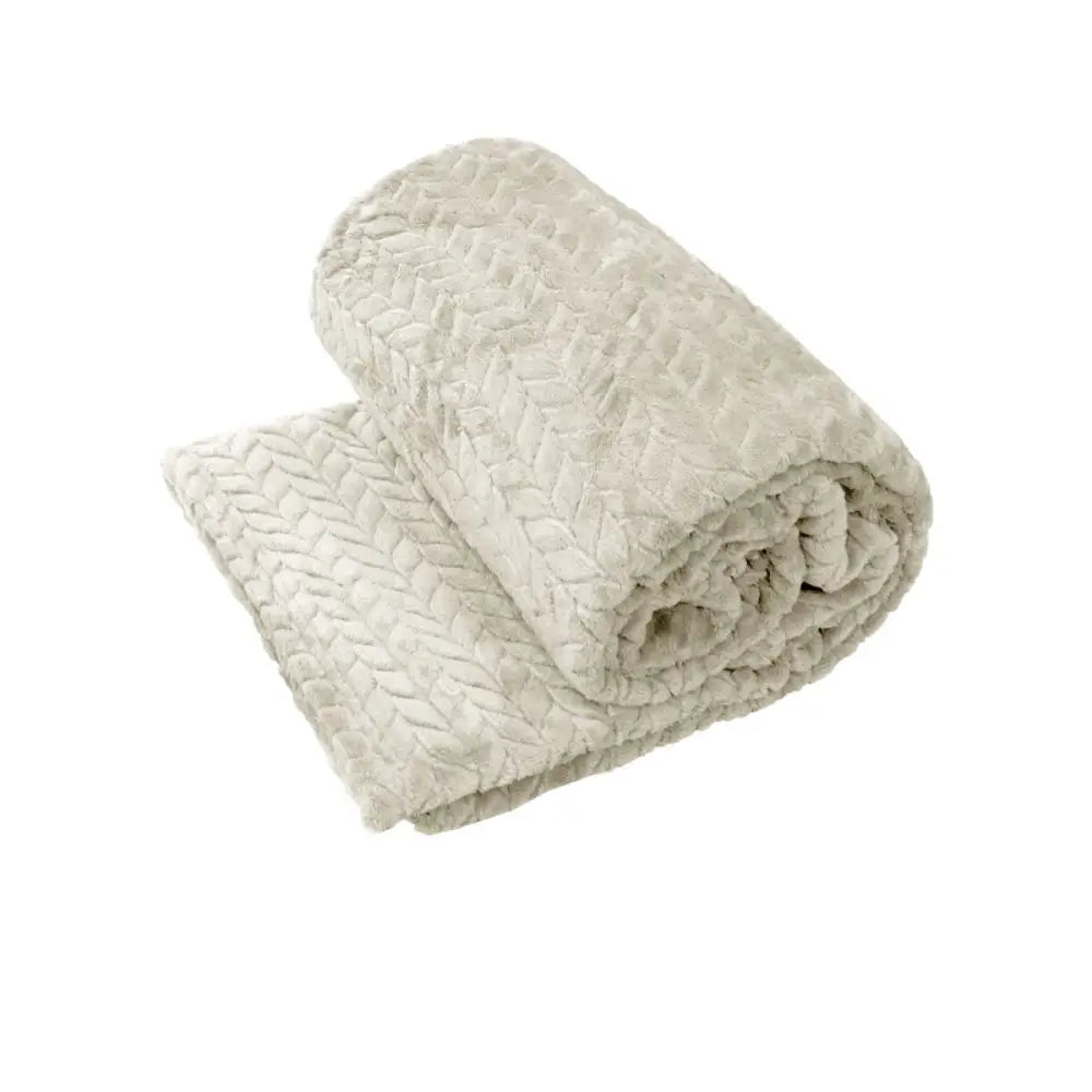 Herringbone Coral Fleece Blanket Throw Rug 150x200 cm Oyester - Home & Garden > Bedding