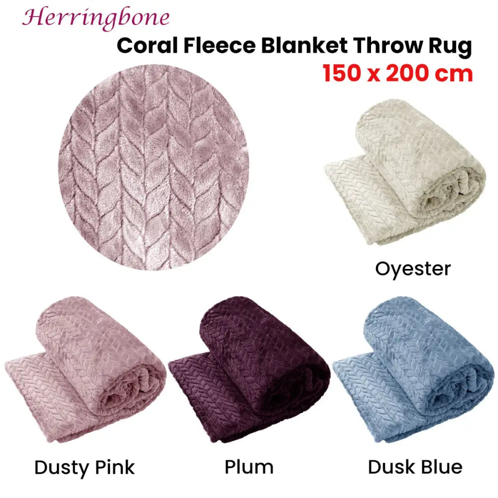 Herringbone Coral Fleece Blanket Throw Rug 150x200 cm Oyester - Home & Garden > Bedding