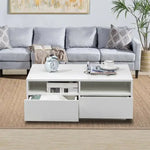 High Gloss White LED Coffee Table With 4 Drawers - Furniture > Living Room