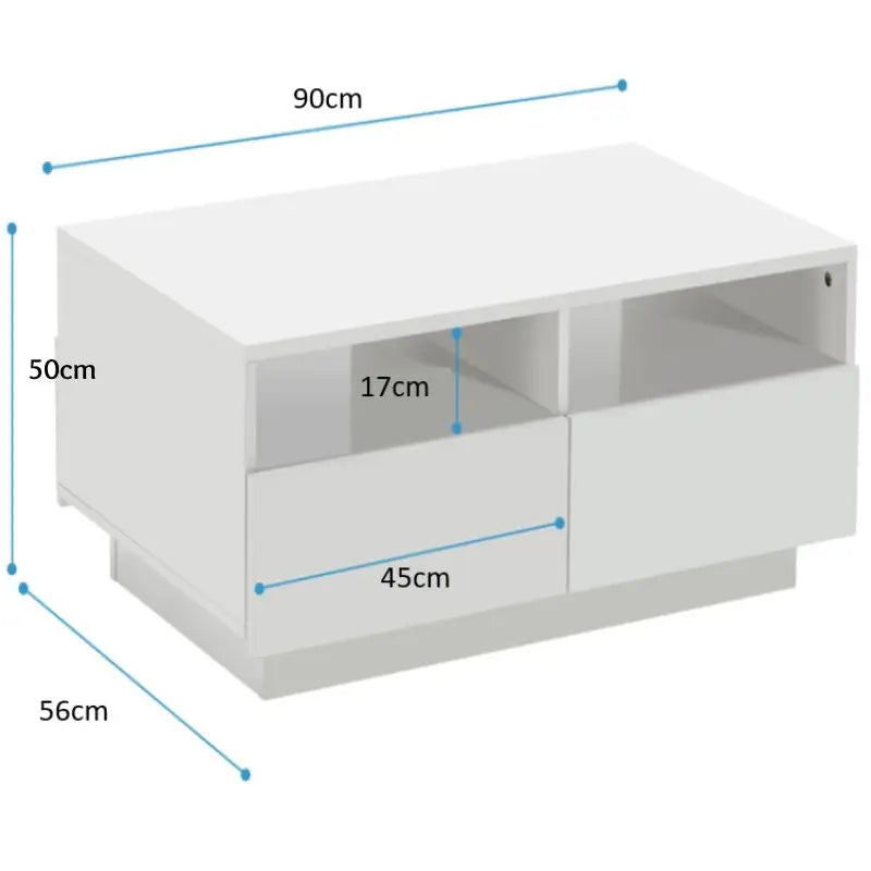 High Gloss White LED Coffee Table With 4 Drawers - Furniture > Living Room