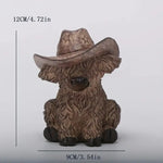 Highland Cow with Cowboy Hat Resin Statue - Rustic Farmhouse Garden Decor - Home & Garden > Decor > Vases & Table Decor