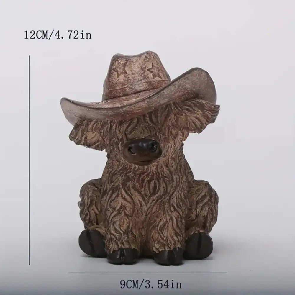 Highland Cow with Cowboy Hat Resin Statue - Rustic Farmhouse Garden Decor - Home & Garden > Decor > Vases & Table Decor