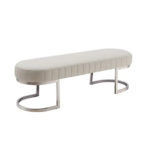Hilda Bench Chair Air Leather Padded Upholstered Seat Polished Stainless Steel Feet - Furniture > Bar Stools & Chairs >