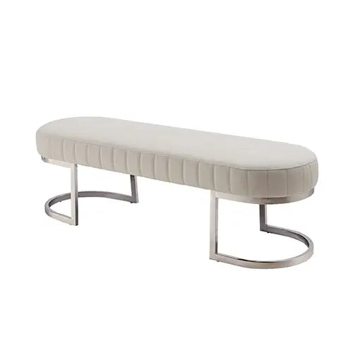 Hilda Bench Chair Air Leather Padded Upholstered Seat Polished Stainless Steel Feet - Furniture > Bar Stools & Chairs >