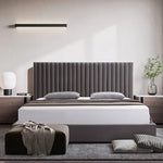 Hillsdale Bed Frame Polyester Fabric Padded Upholstery High Quality Slats Polished Stainless Steel Feet - Furniture >