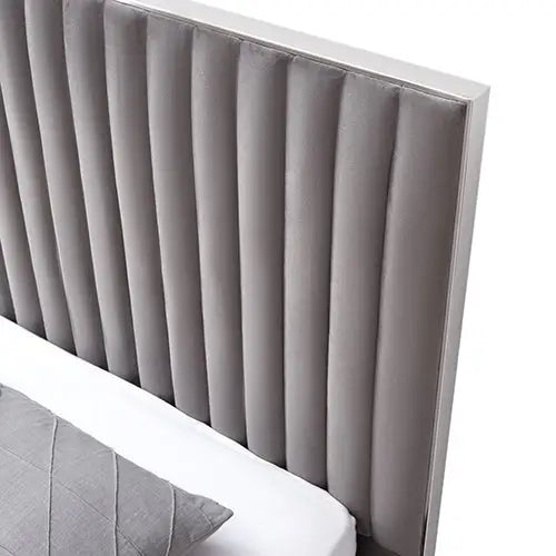 Hillsdale Bed Frame Polyester Fabric Padded Upholstery High Quality Slats Polished Stainless Steel Feet - Furniture >