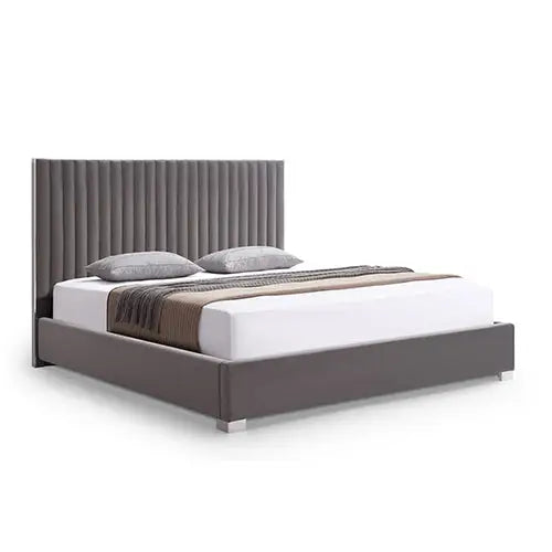 Hillsdale Bed Frame Polyester Fabric Padded Upholstery High Quality Slats Polished Stainless Steel Feet - Furniture >