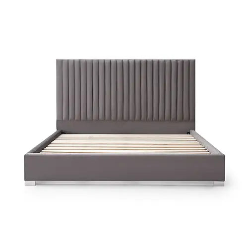Hillsdale Bed Frame Polyester Fabric Padded Upholstery High Quality Slats Polished Stainless Steel Feet - Furniture >