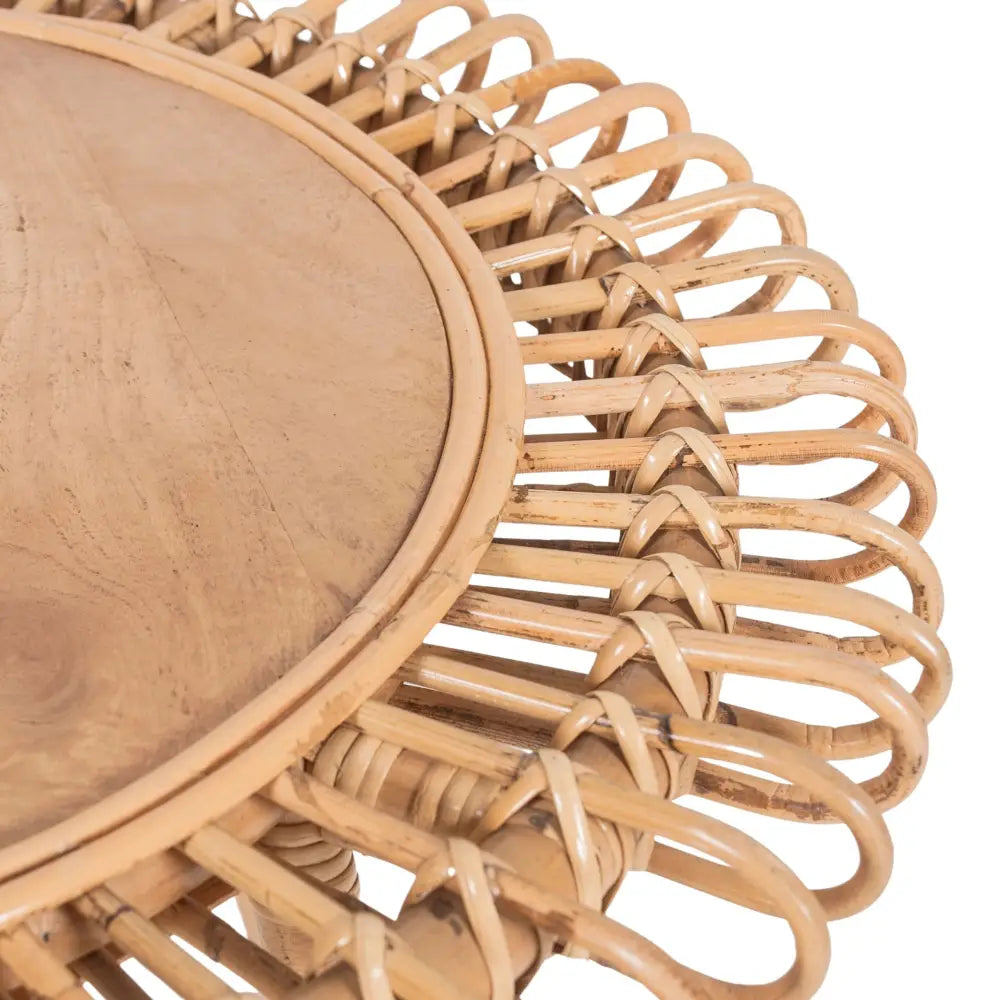 Holly 65cm Round Side Table Mango Wood Top Rattan Frame - Natural - Furniture > Bedroom