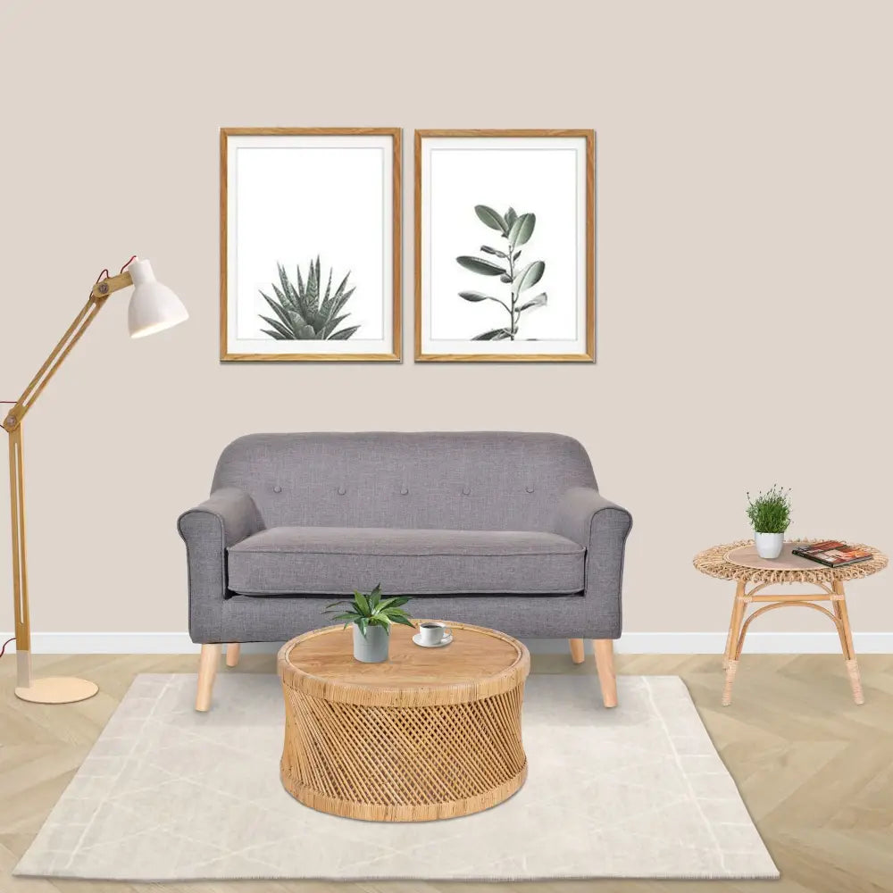 Holly 65cm Round Side Table Mango Wood Top Rattan Frame - Natural - Furniture > Bedroom