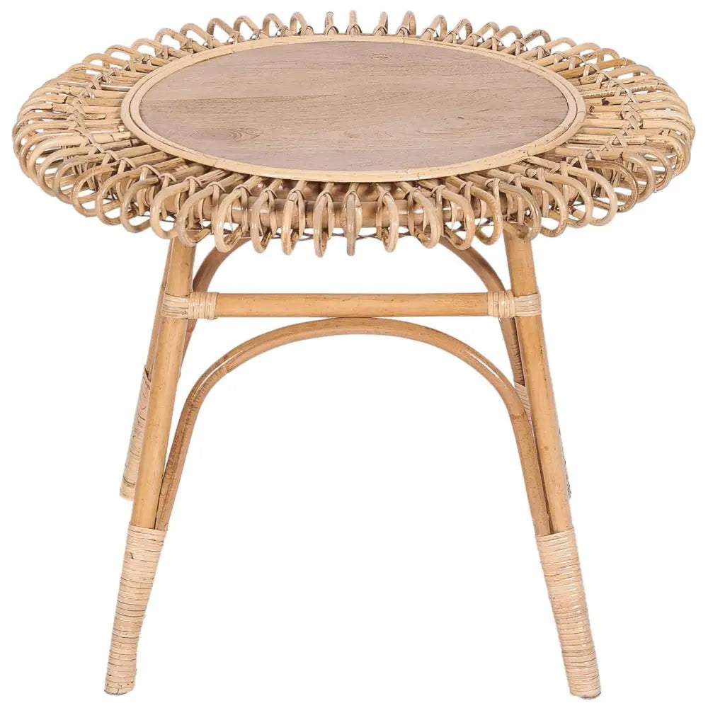 Holly 65cm Round Side Table Mango Wood Top Rattan Frame - Natural - Furniture > Bedroom