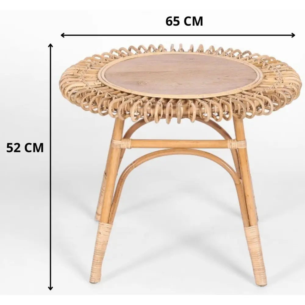 Holly 65cm Round Side Table Mango Wood Top Rattan Frame - Natural - Furniture > Bedroom