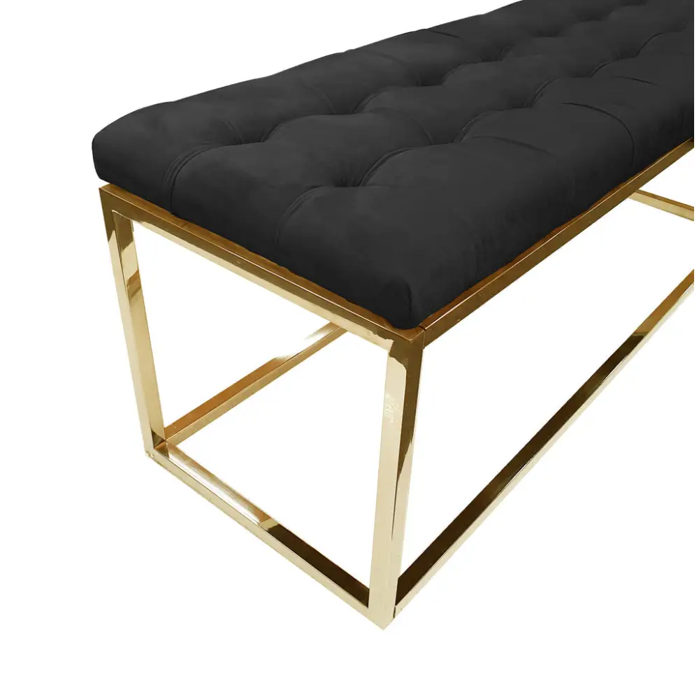 Holly Gold / Black Ottoman - Furniture > Living Room