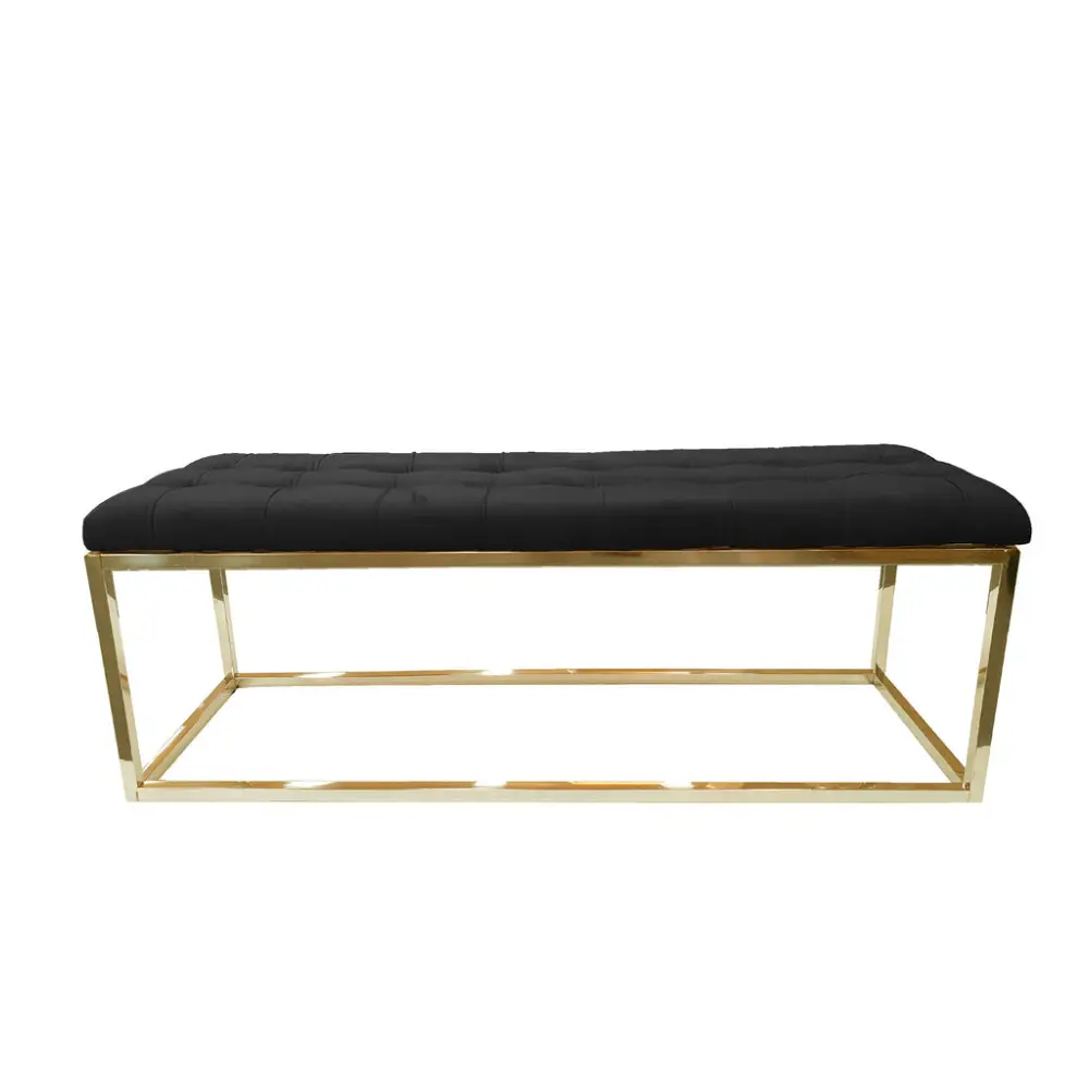 Holly Gold / Black Ottoman - Furniture > Living Room