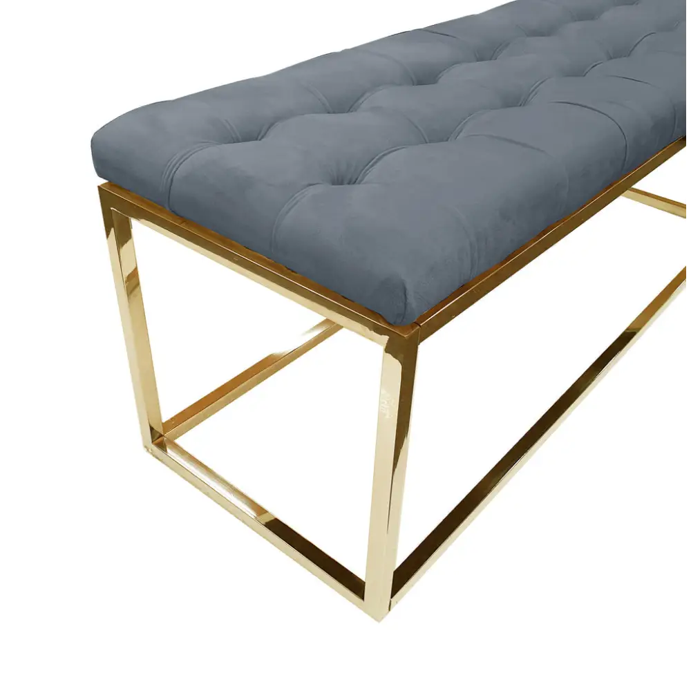 Holly Gold / Grey Ottoman - Furniture > Living Room