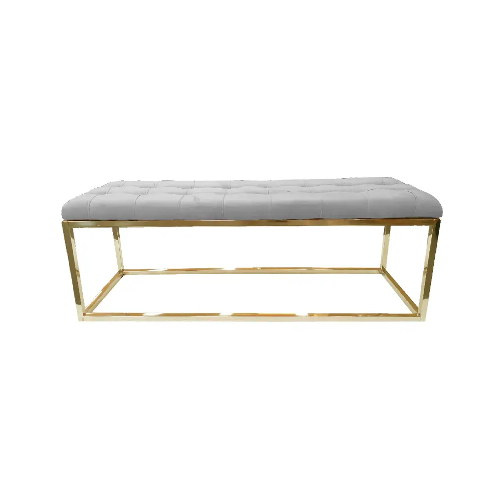 Holly Ottoman Gold Base - Light Grey Seat - Furniture > Living Room