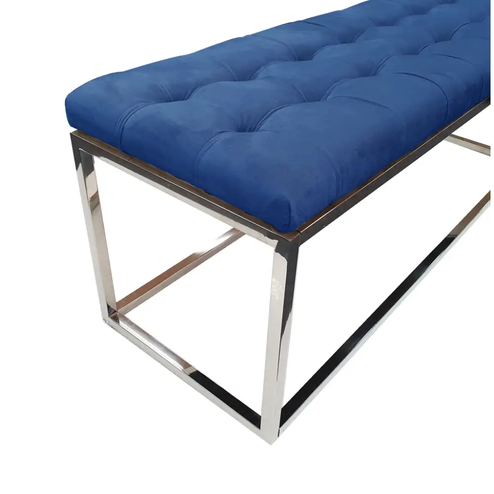 Holly Silver / Blue Ottoman - Furniture > Living Room