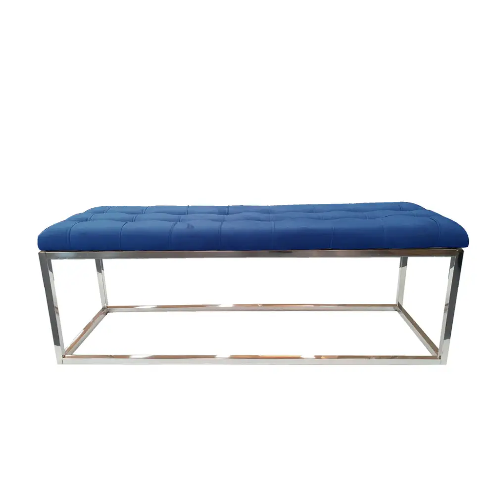 Holly Silver / Blue Ottoman - Furniture > Living Room