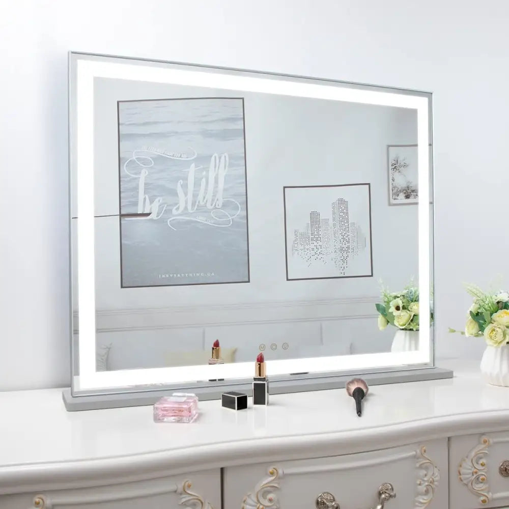 Hollywood LED Makeup Mirror with Smart Touch Control and 3 Colors Dimmable Light (72 x 56 cm) - Health & Beauty >