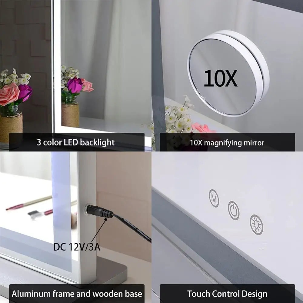 Hollywood LED Makeup Mirror with Smart Touch Control and 3 Colors Dimmable Light (72 x 56 cm) - Health & Beauty >
