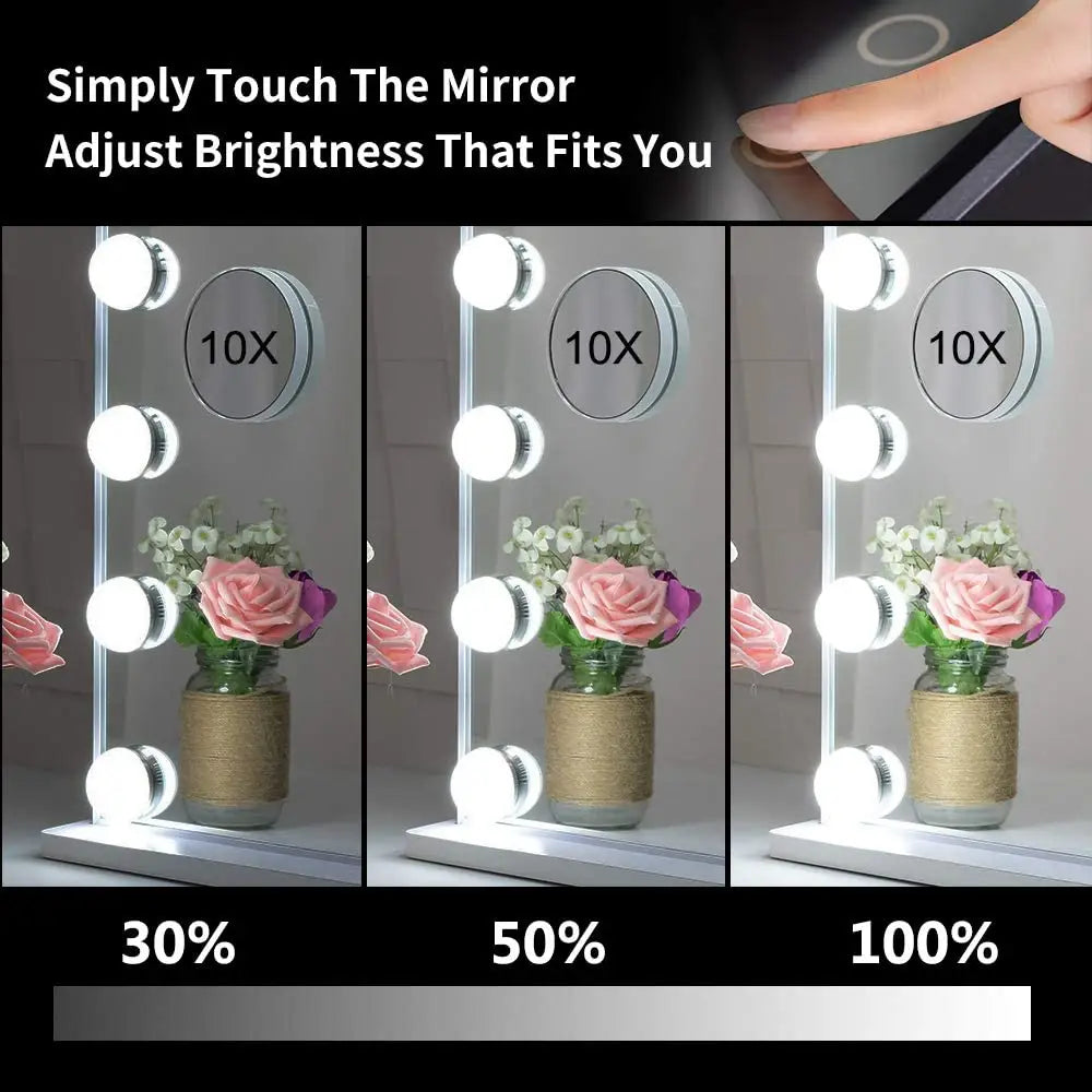 Hollywood Makeup Vanity Mirror with LED Lights and Detachable 10X Magnification Mirror (White 62 x 51 cm) - Health &