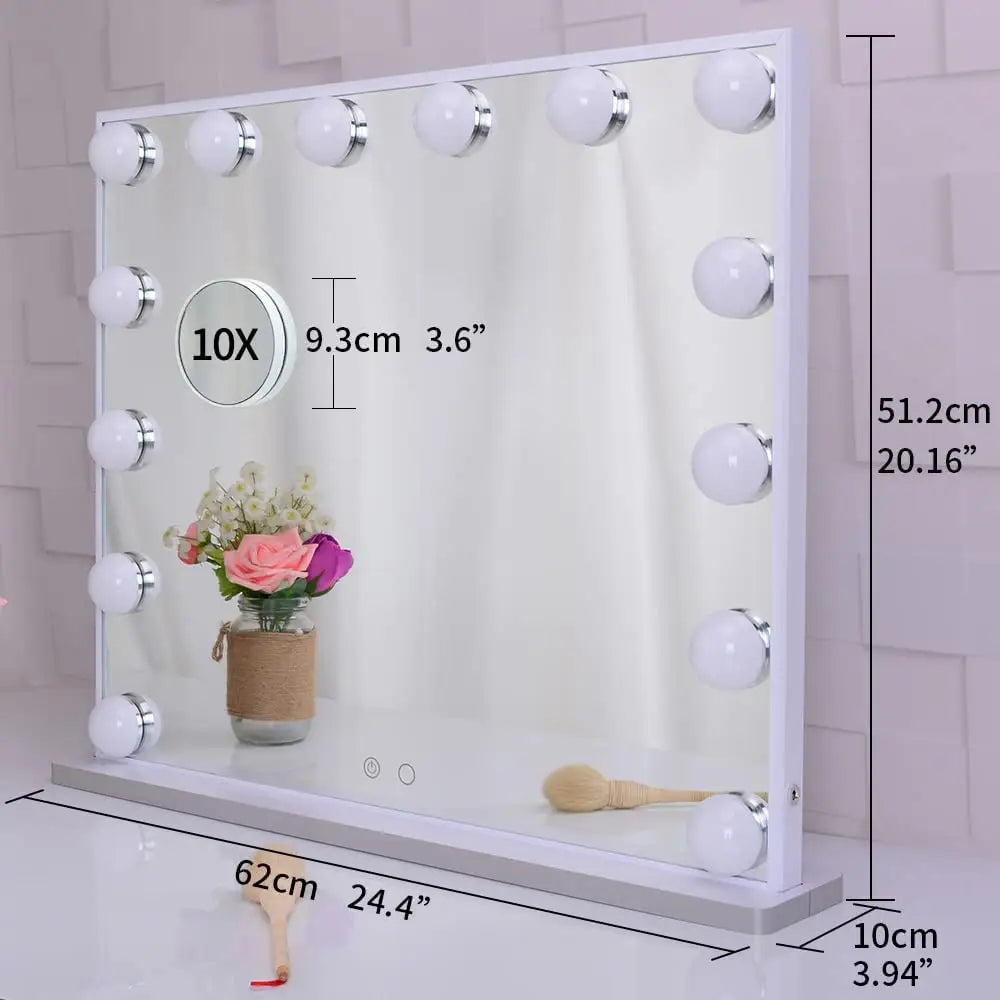 Hollywood Makeup Vanity Mirror with LED Lights and Detachable 10X Magnification Mirror (White 62 x 51 cm) - Health &